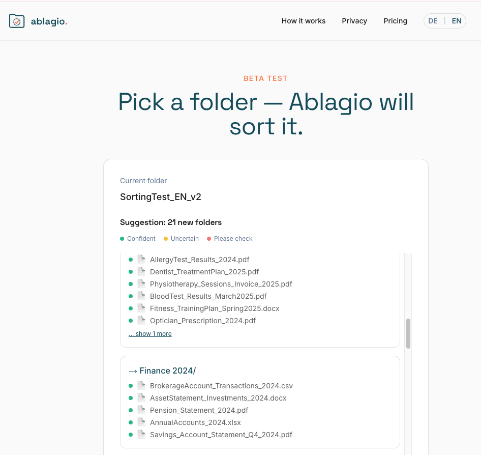 ablagio preview: 21 new folders — Health, Finance 2024, Family, Housing, Insurance and more