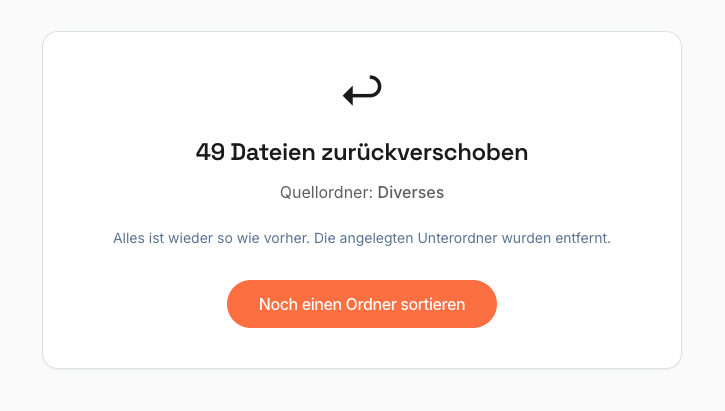 ablagio Undo-Meldung: 49 Dateien zurückverschoben, alles wieder wie vorher